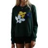 image:imageCHARTOU Womens Oversized Knit Sweater Fall Fashion Floral Pullover Tops Cute Crewneck JumperGreen