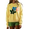 image:imageCHARTOU Womens Oversized Knit Sweater Fall Fashion Floral Pullover Tops Cute Crewneck JumperYellow