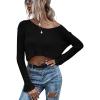 image:imageCHARTOU Womens Sexy Sheer v Neck Long Sleeve Cropped Sweater Pullover JumperBlack