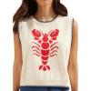 image:imageCHARTOU Y2k Cropped Sweater Vest Women Rib Knit Contrast Trim Sleeveless Pullover Crew Neck Loose Cute TopCream