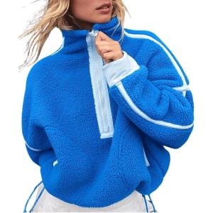 image:imageCHARTOU Half Zip Oversized Pullover Sweatshirt for Women Fleece Zip Up Jacket Sherpa Pull Over Sweaters FallBlue