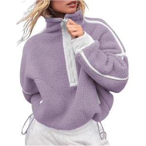 image:imageCHARTOU Half Zip Oversized Pullover Sweatshirt for Women Fleece Zip Up Jacket Sherpa Pull Over Sweaters FallPurple