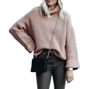image:imageCHARTOU Women Chunky Turtleneck Waffle Knit Sweater Top Pullover Knitted Long Sleeve Jumper OversizedApricot