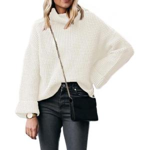 image:imageCHARTOU Women Chunky Turtleneck Waffle Knit Sweater Top Pullover Knitted Long Sleeve Jumper OversizedBeige