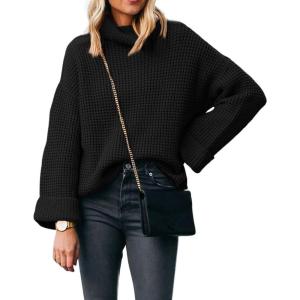 image:imageCHARTOU Women Chunky Turtleneck Waffle Knit Sweater Top Pullover Knitted Long Sleeve Jumper OversizedBlack