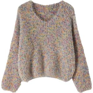 image:imageCHARTOU Women Multicolor Fluffy Knit Pullover Sweater Fall Winter Scroop Neck Long Sleeve Jumper TopsKhaki
