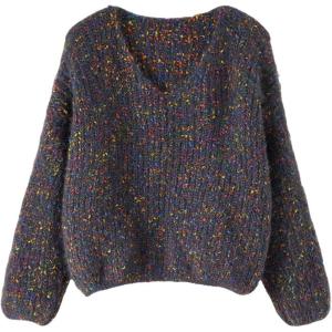 image:imageCHARTOU Women Multicolor Fluffy Knit Pullover Sweater Fall Winter Scroop Neck Long Sleeve Jumper TopsNavy