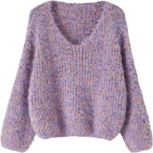 image:imageCHARTOU Women Multicolor Fluffy Knit Pullover Sweater Fall Winter Scroop Neck Long Sleeve Jumper TopsPurple