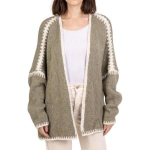 image:imageCHARTOU Women Oversized Color Block Open Front Cardigan Sweater Fall Winter Sweater TopsGreen