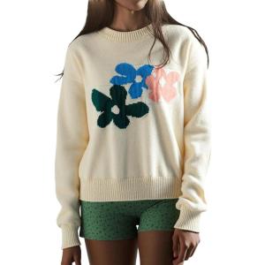 image:imageCHARTOU Womens Oversized Knit Sweater Fall Fashion Floral Pullover Tops Cute Crewneck JumperApricot