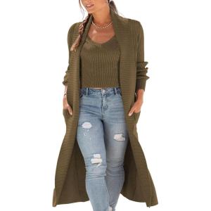 image:imageCHARTOU Womens Shawl Collar 2 Piece Open Front Cardigan Sweater Rib Knit Crop Cami SetsCoffee