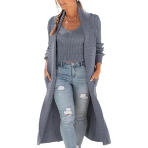 image:imageCHARTOU Womens Shawl Collar 2 Piece Open Front Cardigan Sweater Rib Knit Crop Cami SetsGrey