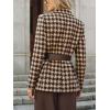 image:imageCHARTOU Women Fall Winter Houndstooth Blazer Jacket Wool Lapel Single Breasted Casual Business Work Coat with BeltKhaki