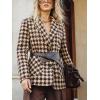 image:imageCHARTOU Women Fall Winter Houndstooth Blazer Jacket Wool Lapel Single Breasted Casual Business Work Coat with BeltKhaki