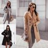 image:imageCHARTOU Women Lapel Pea Coat Winter Jacket Single Breasted Mid Long Overcoat Wool Coat Peacoat with BeltGrey