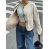 image:imageCHARTOU Women Leopard Trim Wool Coat Jacket Fall Winter Oversized Crewneck Single Breasted OutwearApricot