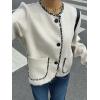 image:imageCHARTOU Women Leopard Trim Wool Coat Jacket Fall Winter Oversized Crewneck Single Breasted OutwearApricot