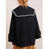 image:imageCHARTOU Women Oversized Pea Coat Winter Contrast Trim Lapel Collar Wool Blend Trench Jacket with PocketsBlack