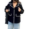image:imageCHARTOU Women Oversized Pea Coat Winter Contrast Trim Lapel Collar Wool Blend Trench Jacket with PocketsBlack