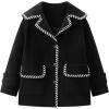 image:imageCHARTOU Women Oversized Pea Coat Winter Contrast Trim Lapel Collar Wool Blend Trench Jacket with PocketsBlack