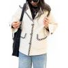 image:imageCHARTOU Women Oversized Pea Coat Winter Contrast Trim Lapel Collar Wool Blend Trench Jacket with PocketsCream