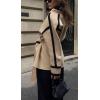 image:imageCHARTOU Women Winter Collarless Contrast Trim Wool Blend Pea Coat Jacket Wrap Coat with BeltCamel