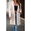 image:imageCHARTOU Womens Casual Long Blazer Jacket Wool Blend 1 Button Loose Fit Trench Pea CoatApricot