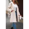 image:imageCHARTOU Womens Casual Long Blazer Jacket Wool Blend 1 Button Loose Fit Trench Pea CoatApricot