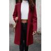 image:imageCHARTOU Womens Casual Long Blazer Jacket Wool Blend 1 Button Loose Fit Trench Pea CoatWine