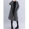 image:imageCHARTOU Womens Houndstooth Hooded Long Coat Single Breasted Plaid Oversized Wool Trench Jacket with PocketsBlack