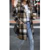 image:imageCHARTOU Womens Plaid Shacket Causal Notched Collar Wool Blend Tartan Blazer Trench CoatBrown