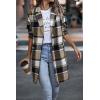 image:imageCHARTOU Womens Plaid Shacket Causal Notched Collar Wool Blend Tartan Blazer Trench CoatBrown