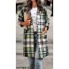 image:imageCHARTOU Womens Plaid Shacket Causal Notched Collar Wool Blend Tartan Blazer Trench CoatGreen