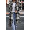 image:imageCHARTOU Womens Plaid Shacket Causal Notched Collar Wool Blend Tartan Blazer Trench CoatGrey