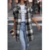 image:imageCHARTOU Womens Plaid Shacket Causal Notched Collar Wool Blend Tartan Blazer Trench CoatGrey