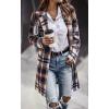 image:imageCHARTOU Womens Plaid Shacket Causal Notched Collar Wool Blend Tartan Blazer Trench CoatKhaki