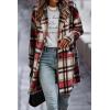 image:imageCHARTOU Womens Plaid Shacket Causal Notched Collar Wool Blend Tartan Blazer Trench CoatRed