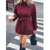 image:imageCHARTOU Womens Stand Collar Midi Coat Asymmetrical Single Breasted Wool Jacket Fall Winter OutfitsWine