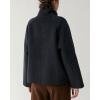 image:imageCHARTOU Womens Stand Collar Wool Coat Cropped Double Breasted Trench Coat Winter Chic Short Tweed JacketBlack