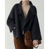 image:imageCHARTOU Womens Stand Collar Wool Coat Cropped Double Breasted Trench Coat Winter Chic Short Tweed JacketBlack