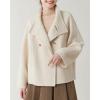 image:imageCHARTOU Womens Stand Collar Wool Coat Cropped Double Breasted Trench Coat Winter Chic Short Tweed JacketCream