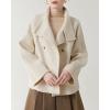 image:imageCHARTOU Womens Stand Collar Wool Coat Cropped Double Breasted Trench Coat Winter Chic Short Tweed JacketCream