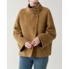 image:imageCHARTOU Womens Stand Collar Wool Coat Cropped Double Breasted Trench Coat Winter Chic Short Tweed JacketVanilla Yellow