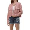 image:imageCHARTOU Womens Waffle Knit Shirt Button Down Long Sleeve Cropped Overshirt Jacket ShacketPink