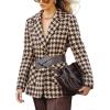 image:imageCHARTOU Women Fall Winter Houndstooth Blazer Jacket Wool Lapel Single Breasted Casual Business Work Coat with BeltKhaki