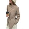 image:imageCHARTOU Women Herringbone Wool Coat Oversized Stand Collar Single Breasted Blazer Jacket Casual Business Work CoatKhaki