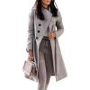 image:imageCHARTOU Women Lapel Pea Coat Winter Jacket Single Breasted Mid Long Overcoat Wool Coat Peacoat with BeltGrey