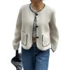 image:imageCHARTOU Women Leopard Trim Wool Coat Jacket Fall Winter Oversized Crewneck Single Breasted OutwearApricot