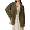 image:imageCHARTOU Women Midi Winter Pea Coat Plaid Tweed Wool Jacket Blazer OutwearGreen