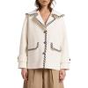image:imageCHARTOU Women Oversized Pea Coat Winter Contrast Trim Lapel Collar Wool Blend Trench Jacket with PocketsCream